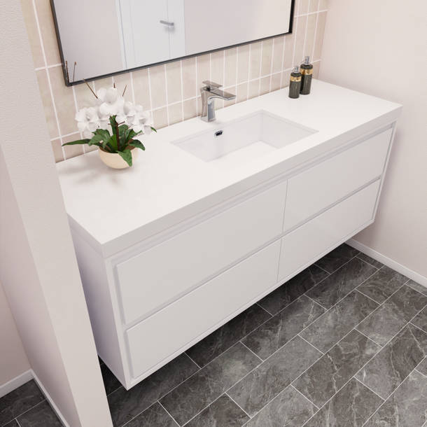 Latitude Run® Carny 60'' Wall Mounted Single Bathroom Vanity with Reinforced Acrylic Vanity Top